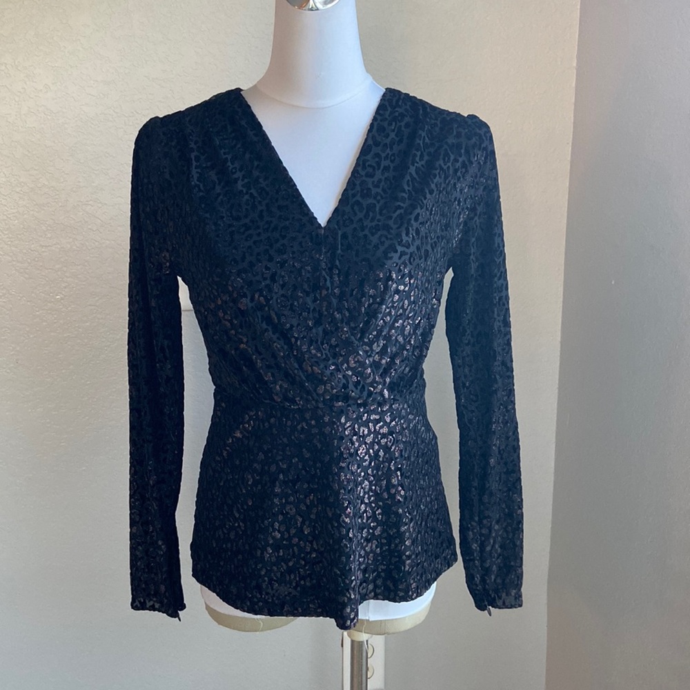 Elie Tahari Sequin Velvet like Zip Back Blouse in Black